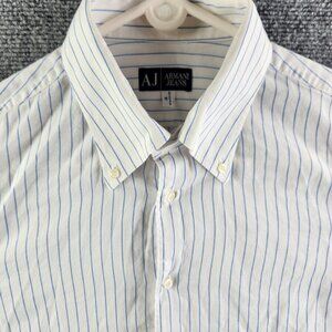 Armani Jeans Medium Blue White Striped Long Sleeve Button Up Shirt 100% Cotton